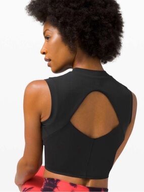 lululemon Sweat Intention Black Cropped Mock-Neck Tank